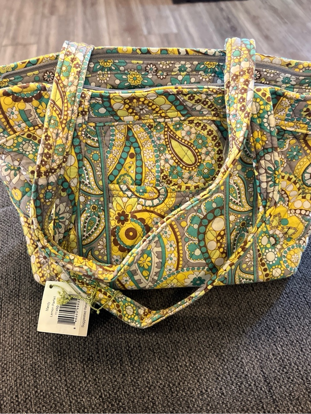 NWT Vera Bradley Lemon Parfait Quilted Paisley Tote in Yellow and Teal